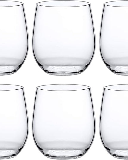 Amazing Abby - Cindy - 14-Ounce Unbreakable Tritan Wine Glasses (Set of 6), Plastic Stemless Wine Tumblers, Reusable, BPA-Free, Dishwasher-Safe, Perfect for Poolside, Outdoors, Camping, and More