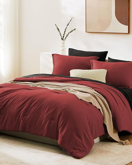 WRENSONGE Full Size Comforter Sets, 7 Pieces Bright Red Bed in a Bag with Fitted Sheet, Flat Sheet, 2 Pillow Shams, 2 Pillowcases, Warm Bedding Sets for All Season