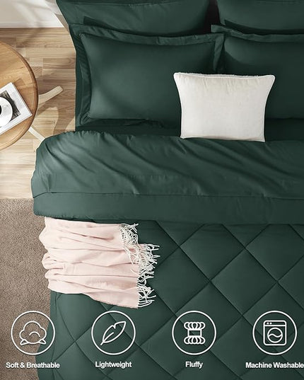 CozyLux King Size Comforter Set Forest Green - 7 Pieces Bed in a Bag King, Luxury Soft Bed Set for All Seasons, Bedding Set with Down Alternative Comforter, Sheets, Pillowcases & Shams