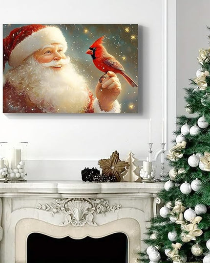 YONICA Christmas Wall Decor Santa Canvas Wall Art Home Decorations 46x36 Inches - Santa Pictures Cardinal Prints Winter Painting Xmas Artworks for Living Room Bedroom