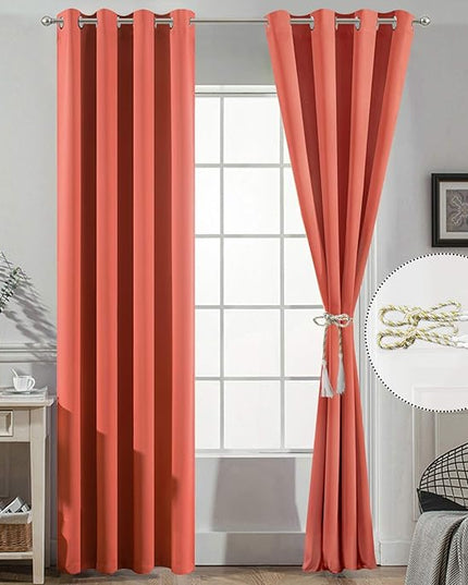 Yakamok Thermal Curtains Blackout Curtain Panels, Room Darkening Solid Grommet Top Window Drapes for Dedroom, 2 Tie Backs Included,（52x84 inch, Coral Orange, 2 Panels