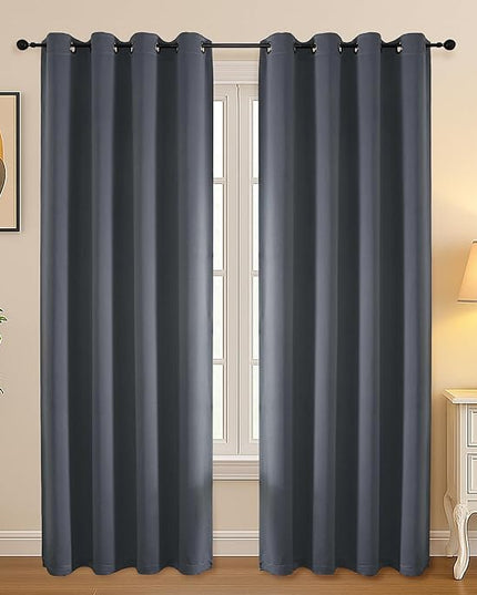Simplebrand Grey Curtains for Bedroom Living Room 72 Inches Long 2 Panels Set, Room Darkening Thermal Insulated Curtains & Drapes, Solid Grommet Noise Reducing Window Treatment, W50 x L72 Inch