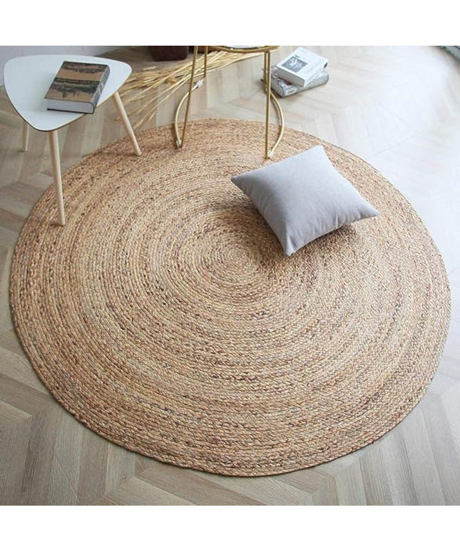 FRELISH DECOR Handwoven Jute Area Rug - 3 feet Round - Natural Yarn - Rustic Vintage Beige Braided Reversible Rug - Eco Friendly Rugs for Bedroom - Kitchen - Living Room - Farmhouse (3' Round)