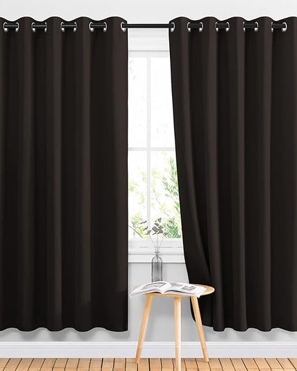 NICETOWN Bedroom Blackout Curtains and Drapes - Energy Smart Thermal Insulated Solid Grommet Blackout Draperies for Living Room (2 Panels, 66 inches x 72 inches, Toffee Brown)
