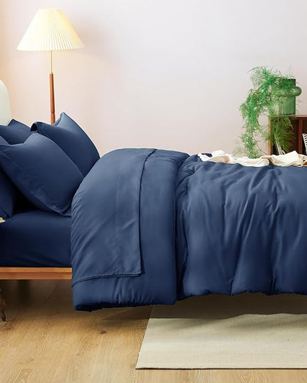 CozyLux Full Comforter Set Navy Blue, 7 Pieces Bed in a Bag, Bedding Comforter Set with Sheets, All Season Boho 7PC Bed Sets with Comforter, Fitted Sheets, Flat Sheets, Pillow Shams and Pillowcases