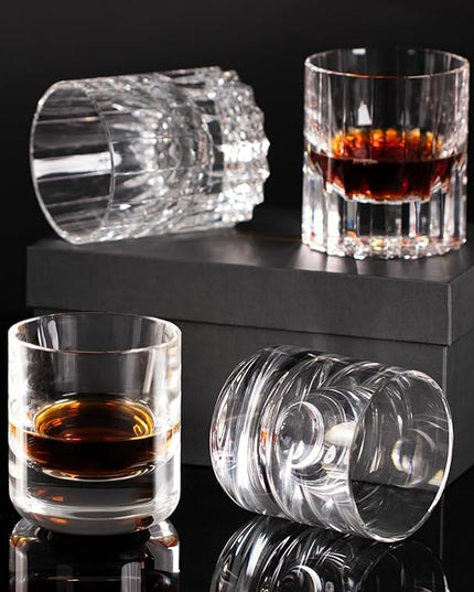 KAMMAK Crystal Whiskey Glasses Set of 2, 6.76oz Old Fashioned Glasses Stemless, Hand Blown White Cocktail Glasses, Engagement Gifts for Couples, Women, Men