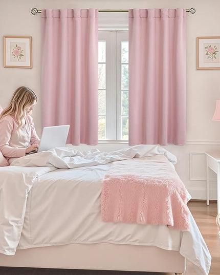 BGment Blackout Curtains 48 Inches Long for Kids Room - 34 x 48 inch Curtains Rod Pocket and Back Tab Thermal Insulated Room Darkening Curtains for Kitchen/Cafe Room, 2 Window Panels, Pink