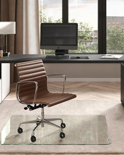 Vitrazza Glass Chair Mat 45” x 53” Superior ¼ Thick, Chiaro Standard Clear, Certified Tempered Safety Glass, Delivers a Smooth Glide, Protects Carpet or Wood, Beautiful in Home or Office.
