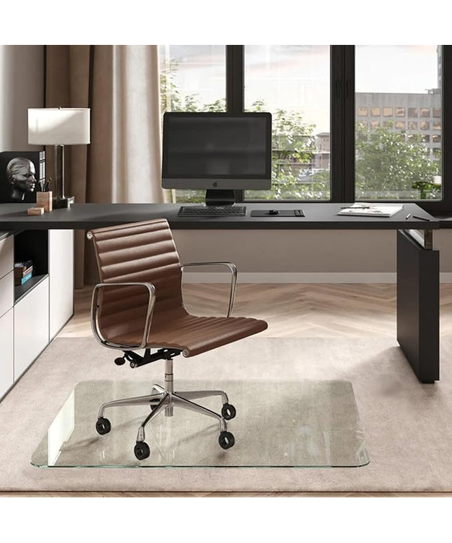 Vitrazza Glass Chair Mat 45” x 53” Superior ¼ Thick, Chiaro Standard Clear, Certified Tempered Safety Glass, Delivers a Smooth Glide, Protects Carpet or Wood, Beautiful in Home or Office.