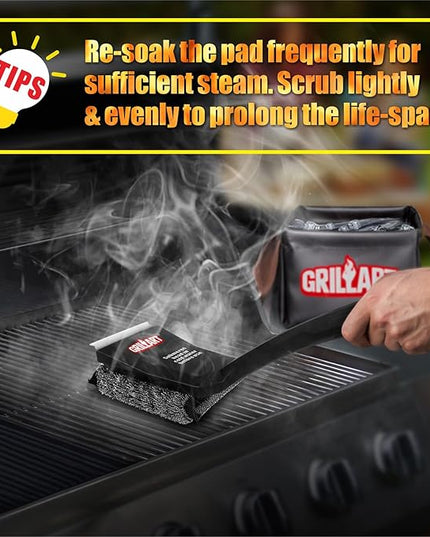GRILLART Grill Brush Bristle Free, SteamWizards [Ultra Safe & Efficient] Grill Cleaner Brush with 1 Replacement Head, for Cast Iron and Stainless Steel Grates, BBQ Grill Brush for Outdoor Grill