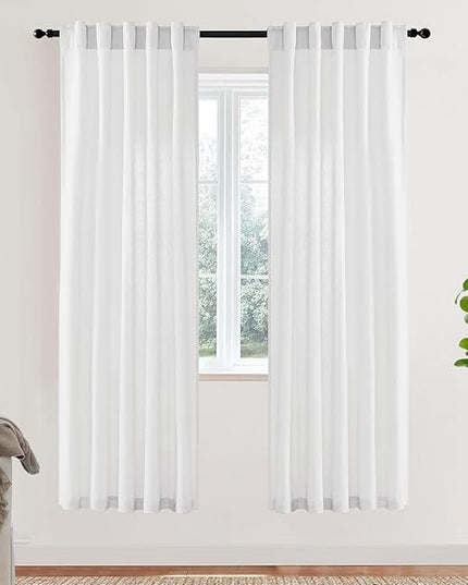 XTMYI White Sheer Closet Curtains 78 Inches Long for Bedroom Open Closet Door,2 Panels Set Semi Privacy Linen Cotton Drapes for Living Room Dining Room,78in Length