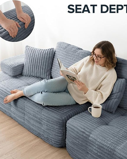 Marine Moon 111" Modular Sectional Sofa, 4-Seat Oversized Deep Seat Cloud Couch, No Assembly Required, Convertible Straight Sofa to L-Shaped for Living Room, Apartment & Home, Gray