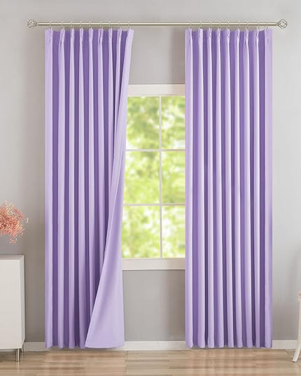 DONREN Lavender Purple Pinch Pleated Blackout Curtains with Hooks - 78 inch Length Room Darkening Thermal Insulated Window Curtain Drapes for Living Room Bedroom Set of 2 Panels 40" Wx78 L