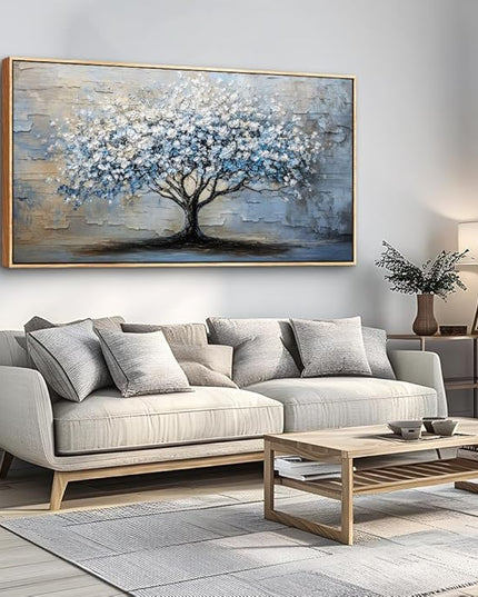 ERQINHUA Abstract Wall Art Living Room Large Wall Decor Wood Framed Art For Office Wall Pictures Blue Grey Tree Painting Canvas Printing Artwork Bedroom Restaurant Home Decoration Aesthetic 30"X60"