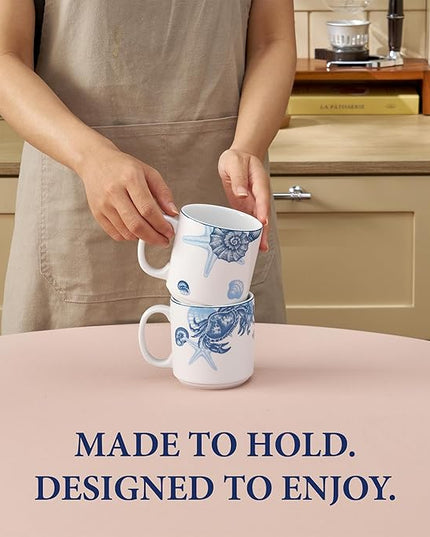 Minh Long 12 OZ Porcelain Coffee Tea Mugs, Set of 2, Non-toxic, Heat Retention, Oven Safe up to 482°F, Microwavable, Ideal for Latte, Hot Choco, Black Coffee, Tea, Herbal Brew, Gifts for Dad Mom