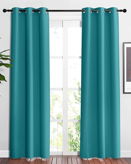 NICETOWN Blackout Peacock Teal Curtains for Living Room - Thermal Insulated Room Darkening Window Treatments Sound Reducing Solid Grommet for Bedroom/Home Office (2 Panels, W37 x L84)