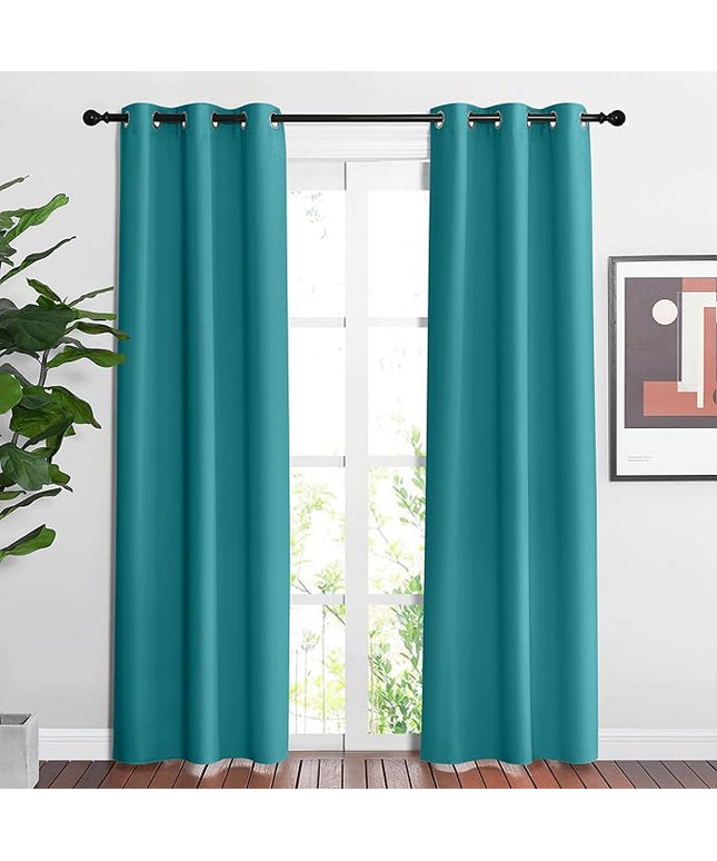 NICETOWN Blackout Peacock Teal Curtains for Living Room - Thermal Insulated Room Darkening Window Treatments Sound Reducing Solid Grommet for Bedroom/Home Office (2 Panels, W37 x L84)