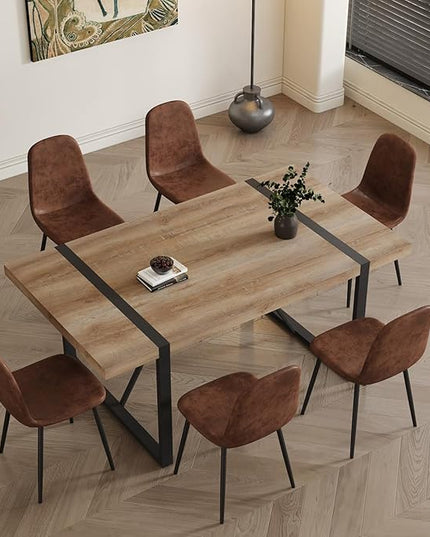 7 Piece Dining Table Set，Dinner Table Set for 6，71'' Kitchen Table and Suede Nap Fabic Chairs Set of 6，6 Chair Dining Table Set for Kitchen Dining Room
