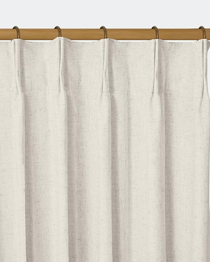 Pinch Pleated Linen Blackout Curtains - 100% Black Out Curtain for Bedroom Living Room, Thermal Insulated Pinch Pleat Double Layer Room Darkening Drapes with Hooks, Natural, 2 Panels, 40”W x 112” L