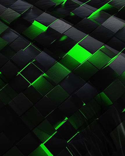 Geometric Green Black Comforter Set,Light Honeycomb 3 Piece Bedding Set King Size for Teen Boys,Modern Quilt Set Geometry Decor,Microfiber Lightweight 1 Comforter 2 Pillowcases All Season