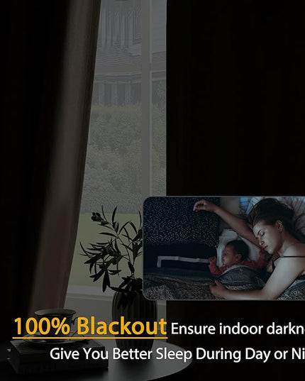100% Blackout Linen Textured Curtains 95 Inch Length 2 Panels Set for Living Room, Bedroom, Light Weight Curtains with Grommets Top, Full Blackout Curtains Privacy Protection, Brown, 52" W x 95" L