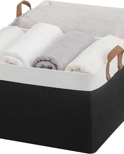 StorageWorks Storage Bins, Fabric Storage Bins for Shelves, Extra Large Storage Baskets with Metal Frame, Closet Baskets and Bins with Handles, Jumbo, Black and White, 2-Pack