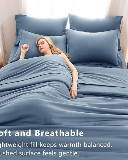 CozyLux Oversized King Comforter Set Grayish Blue, 7 Pieces Bed in a Bag Comforter Set with Sheets, Soft Bedding Sets with Down Alternative Comforter, Fitted Sheet, Flat Sheet, Pillowcases and Shams