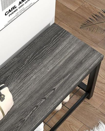 FOLUBAN Industrial Shoe Storage Bench for Entryway Hallway, Rustic Indoor Shoe Rack Bench Seat for Living Room Bedroom, 43.3 Inch Dark Gray