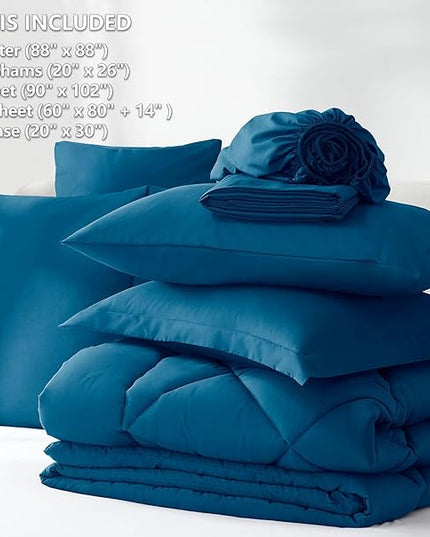 CozyLux Queen Comforter Set Teal - Bed in a Bag Queen Size 7 Pieces, Luxury Soft Bed Set for All Seasons, Bedding Set with Down Alternative Comforter, Sheets, Pillowcases & Shams