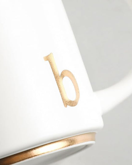 COLLECTIVE HOME - Monogram Ceramic Mugs, 15 oz Golden Initial Coffee Cups, Elegant Alphabet Tea Mugs, Elegant Personalized Mug with Gift Box, Luxurious Cups for Office and Home (b)