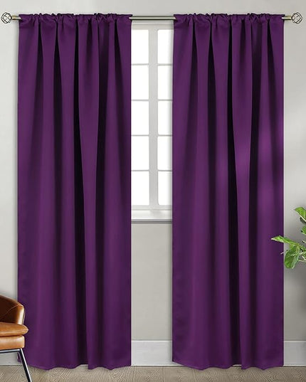 BGment Rod Pocket and Back Tab Blackout Curtains for Bedroom - 42 x 84 inch Thermal Insulated Room Darkening Curtains for Living Room, 2 Window Curtain Panels, Purple