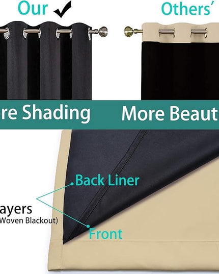 Yakamok Beige 100% Blackout Curtains, Thermal Insulated Total Blackout Drapes for Bedroom, Heat Blocking Window Curtains for Living Room(70Wx84L, 2 Panels)