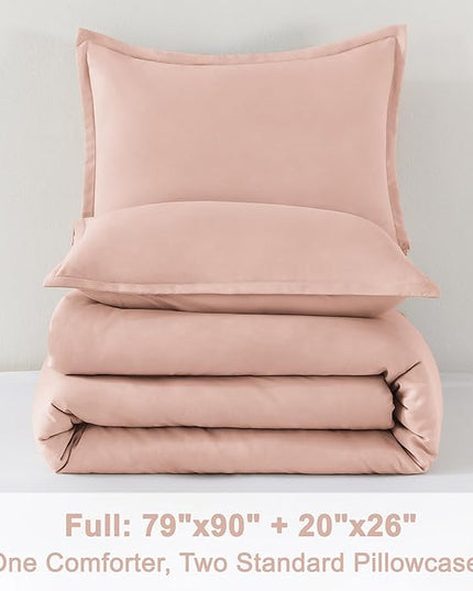 Litanika Pink Comforter Set Full Size for Girls, 3 Pieces Blush Women Plain Bedding Comforter Set, All Season Bed Set (79x90In Comforter & 2 Pillowcases)