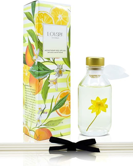 LOVSPA Reed Diffuser Set, Coastal Citrus Scented Oil Diffuser with Sticks, Home Fragrance Accessories for Bathroom Shelf Decor, Aroma Diffusers for Home or Office Desk, USA Made