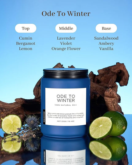 M&SENSE Ode to Winter Soy Candles Strong Scented, 2 Wick Jar Candle 19.4oz 110 Hour Long Lasting, Lavender Sandalwood Organic Natural Aromatherapy Candle Gifts Bedroom Bathroom Home Decor