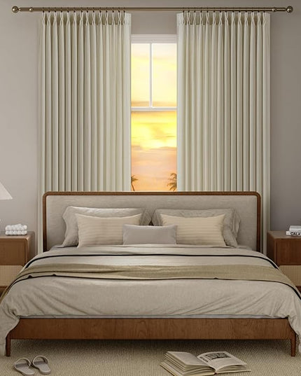 84 Inches Long Pinch Pleated Linen Curtains Oatmeal, Light Filtering Semi Sheer Curtain Privacy for Living Room Neutral Cream Beige Elegant Drapes 2 Panels Non See Through Thick Fabric 40"W x 84"L
