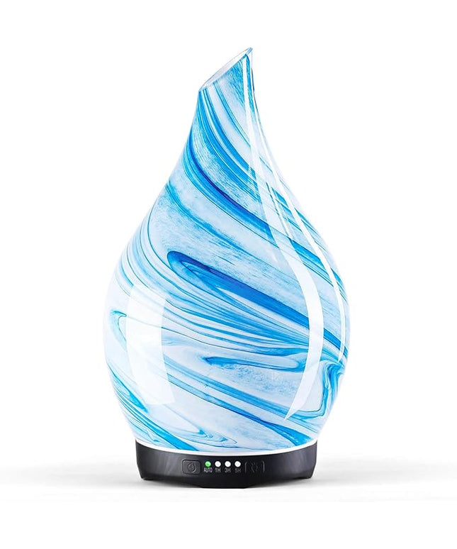 Porseme 280ml Essential Oil Diffuser Glass Color Changing Aroma Air Diffusers Aromatherapy Ultrasonic Cool Mist Humidifier 7 Running Hours Waterless Auto-Off for Sleeping, Yoga, Office, Spa (Blue Ink)
