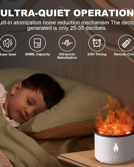 Volcano Humidifier Flame Aroma Diffuser: Ultrasonic Essential Oil Scent Diffuser 300ml Large Capacity 2-in-1 Essential Oil Diffuser with Function Timer for Bedroom Home Office (No Remote Control)