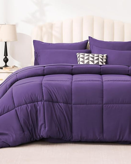 Love's cabin Twin XL Comforter Set Dark Purple, 5 Pieces Twin XL Bed in a Bag, All Season Bedding Sets with 1 Comforter, 1 Flat Sheet, 1 Fitted Sheet, 1 Pillowcase and 1 Pillow Sham