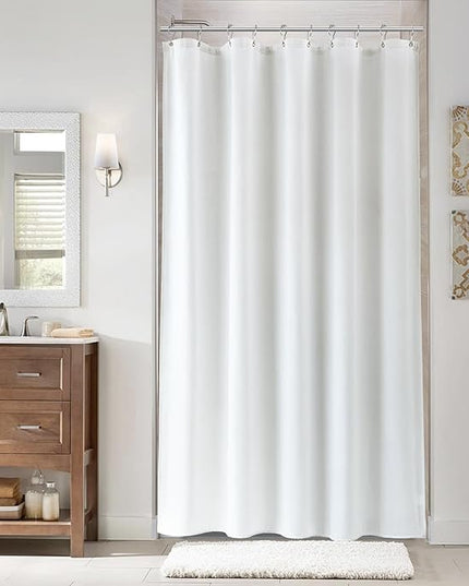 Naturoom 60 Inch White Shower Curtain, Linen Textured Fabric Shower Curtain Set with Hooks, Simple Elegant Modern Farmhouse Country Ultra Thick Bath Curtains for Bathroom,Water Repellent,60x72