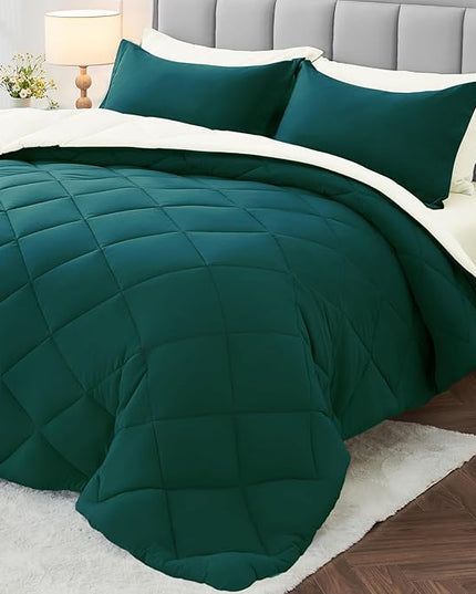 MUXHOMO 7 Pieces Queen Comforter Set, Reversible Bed in a Bag Queen Size, All Season Bedding Set with Comforter, Flat Sheet, Fitted Sheet, Pillowcases & Shams, Peacock Blue & Ivory