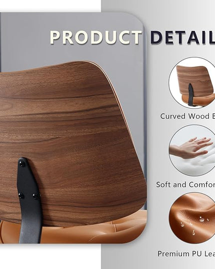 Armless Home Office Chair with Wheels, PU Leather Adjustable Height Computer Desk Chair, 360 Swivel Small No Arms Chair, Modern Button Walnut Style for Office, Reading Meeting Room(Brown)