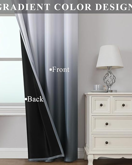 Estelar Textiler Steel Grey and Greyish White Ombre Blackout Curtains, Full Room Darkening Drapes for Living Room, Grommet Thermal Insulated Curtain Panels for Bedroom, 52Wx96L, 2 Panels