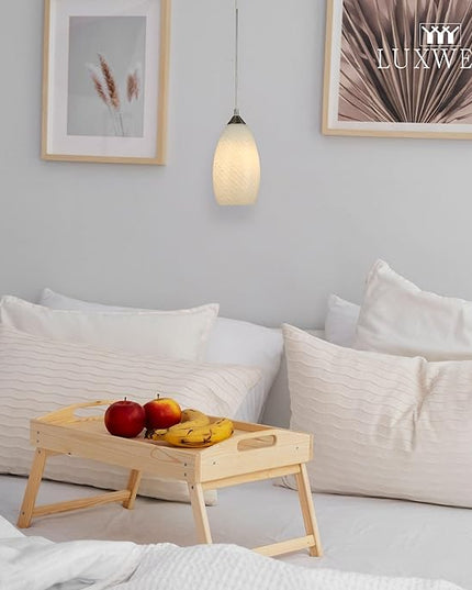 Pendant Lighting, Modern White Fishline Handblown Glass, 4.25" x 9" Tall, Oval Art Shade Hanging Light, Brushed Nickel Hardware for Kitchen, Dining Room, Foyer Decor 4.7" Shade (1 Pack)