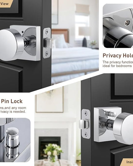 Polished Chrome Door Knobs Interior Privacy Door Knob with Lock, Polished Chrome Door Handles for Bathroom Bedroom