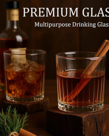 Laerjin Drinking Glasses Set of 8, 12 oz Highball Glasses & 10 oz Cocktail Glasses Set, Ribbed Glass Cups,Thick Glass Cups, Kitchen Water Glasses Cup, Bar Tumbler Glassware for Beer, Whiskey(Clear)