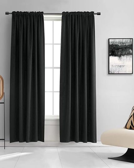 DONREN 99 Percent Blackout Curtains for Bedroom - Thermal Insulating Rod Pocket Drapes for Living Room (42 by 84 inches,Set of 2 Panels,Black)