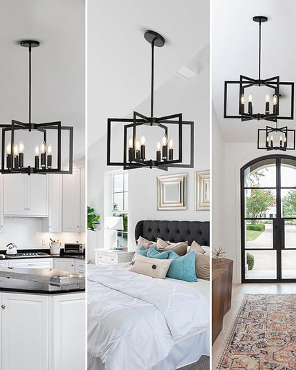 6-Light Black Chandelier, Modern Geometric Dining Room Light Fixture, 21 Inch Industrial Metal Chandelier for Farmhouse Living Room Entryway Kitchen