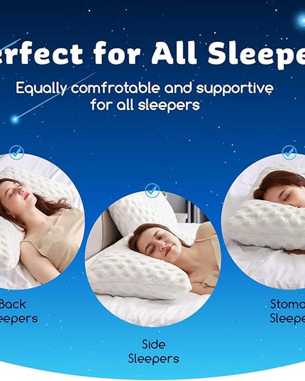 Cooling Side Sleeper Pillow for Neck and Shoulder Pain, Luxury Shredded Memory Foam Pillows for Sleeping, Firm Bed Pillows Queen Size Set of 2- Adjustable Queen Size- Washable Cover Original White