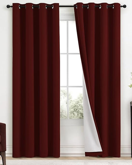 Yakamok Room Darkening 100% Blackout Curtains Grommet Window Treatments with 2 Thick Layers-Burgundy Red Thermal Insulated Drapes Set of 2 Panels for Bedroom Living Room 52 Inches by 96 Inches Length